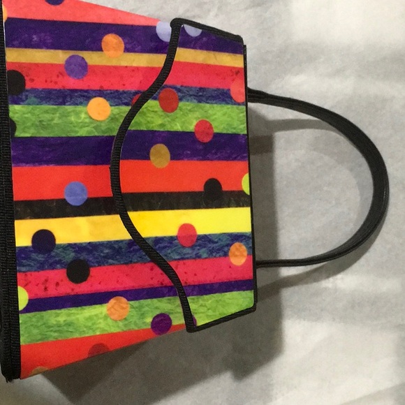 PATENT LEATHER YELLOW PLUS MULTI COLOR STRIPED JEWELRY ORGANIZER/ HANDL… - Picture 3 of 13